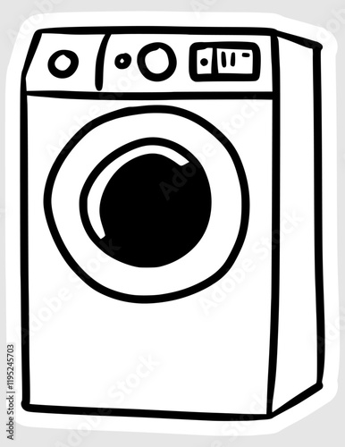 handmade illustration of washing machine in black and white line style