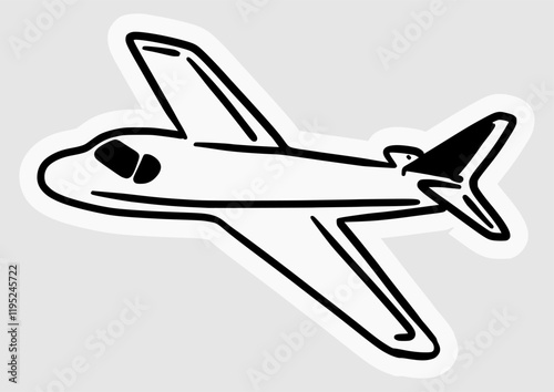 hand drawn illustration of a fast flying airplane in black and white line style
