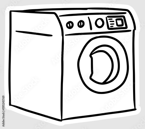 handmade illustration of washing machine in black and white line style