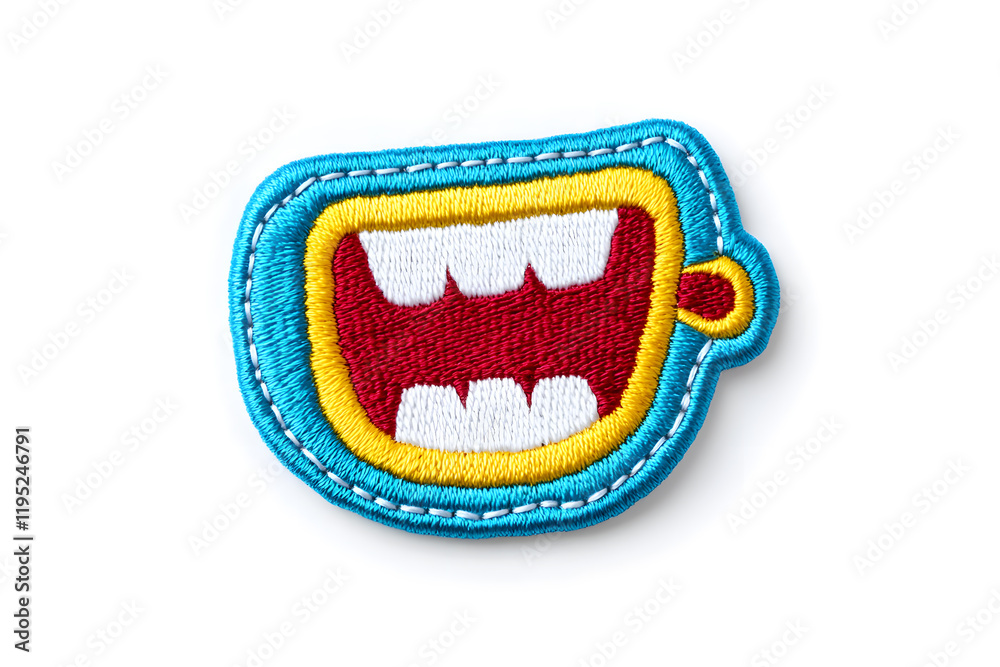 Smiling laugh mouse embroidered patch badge, isolated on white background. Smiling laugh mouse embroidered patch badge, isolated on white background.