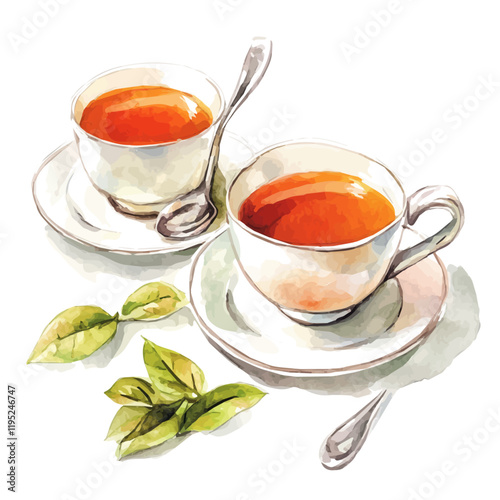 A watercolor of a cup of English breakfast tea, isolated on a white background. English breakfast tea vector.
