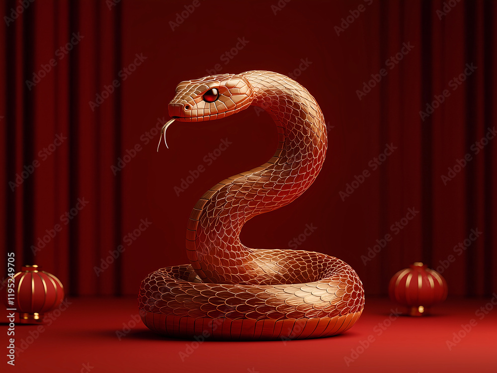 Fototapeta premium A snake is shown in a red background with a gold colour