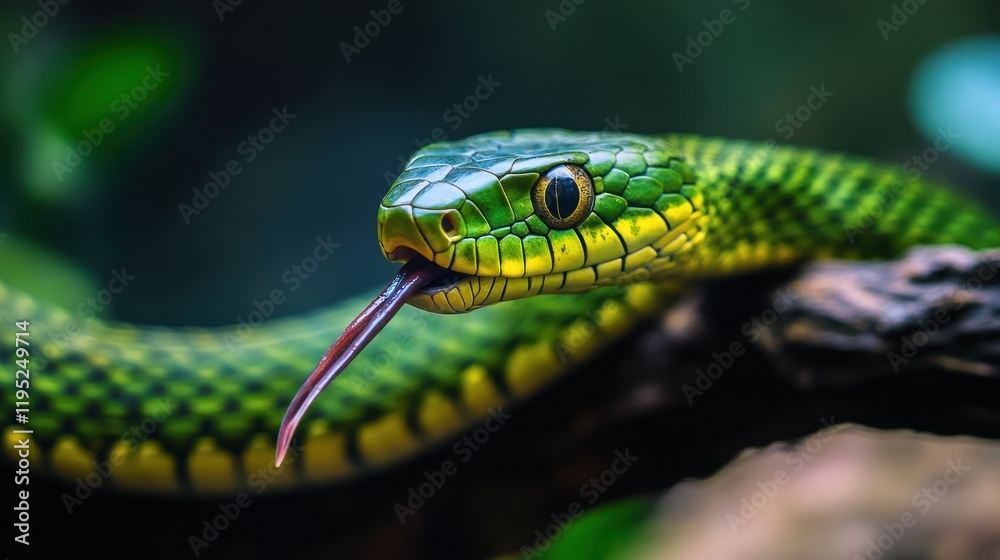 Obraz premium Magnificent Green Snake in the Rainforest