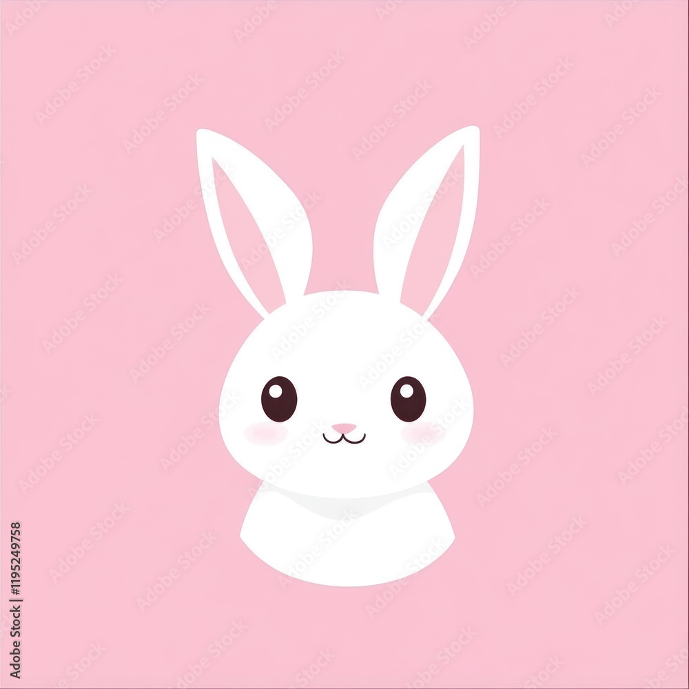 Cute white bunny, pink background, happy expression, digital illustration, children's book Cute white bunny, pink background, happy expression, digital illustration, children's book