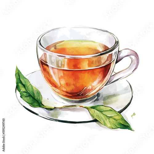 A watercolor of an Earl Grey tea, isolated on a white background. Earl Grey tea vector.
