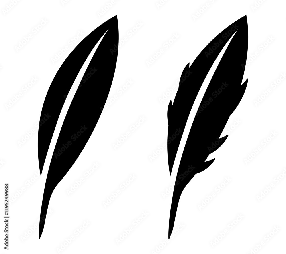 Obraz premium Plume set. Black flat icons isolated on white background. Vector clipart.