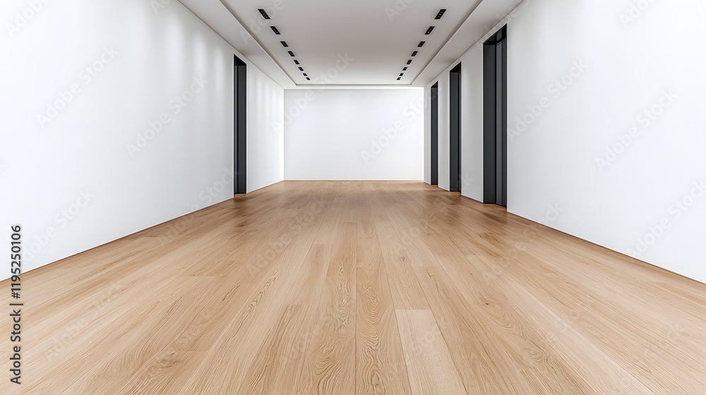 Obraz premium Empty modern interior room with an empty white wall and wooden floor mock up