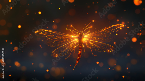 Firefly glowing in the dark. Fireveil. Illustration photo