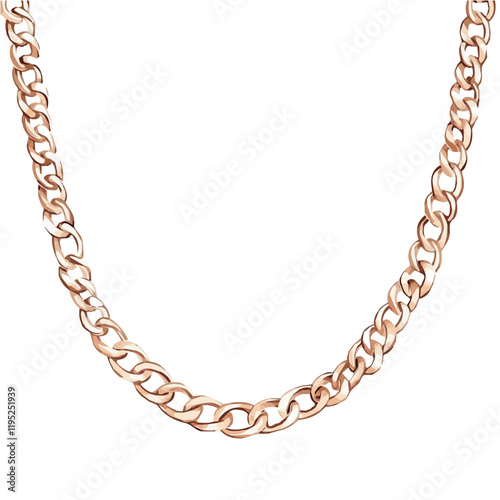 A watercolor illustration of a delicate rose gold chain necklace, isolated on a white background. Rose gold necklace vector.
