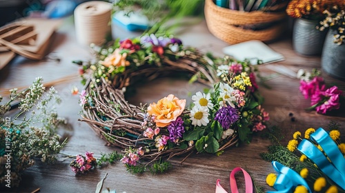 Vibrant Floral Wreath Craftsmanship - Springtime Decor