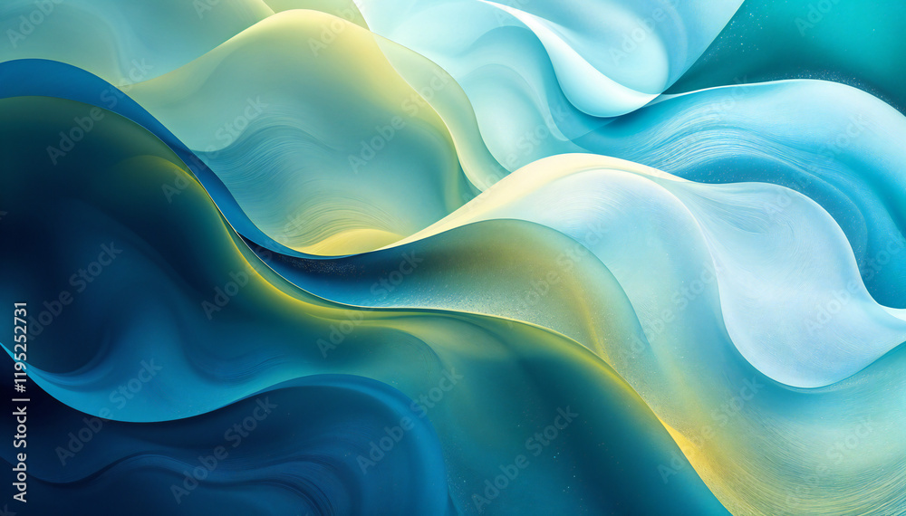 Obraz premium An abstract and artistic representation, showcasing flowing waves of blues and greens, evoking a sense of calm and serenity, and flowing art style.