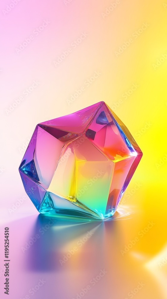 A 3D geometric jelly dessert shaped like a polyhedron, with sharp reflective edges and vivid translucent colors A 3D geometric jelly dessert shaped like a polyhedron, with sharp reflective edges and vivid translucent colors