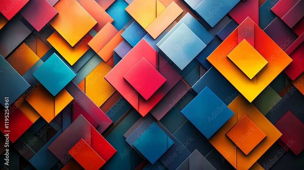 A captivating abstract design featuring an array of overlapping colorful squares and diamonds, creating a dynamic and visually stimulating texture.Generative ai illustration A captivating abstract design featuring an array of overlapping colorful squares and diamonds, creating a dynamic and visually stimulating texture.Generative ai illustration