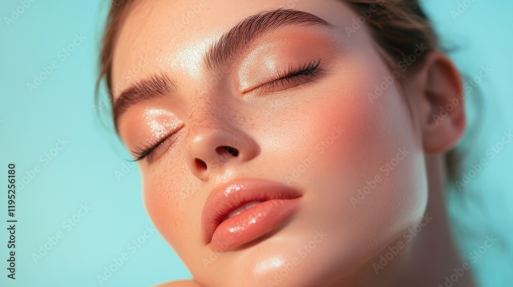 Obraz premium Soft pastel gradient enhances serene beauty with a focus on natural features and glowing skin tones