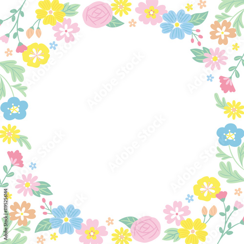cute circle frame with many flowers