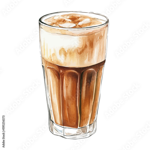 A watercolor vector of a cortado, isolated on a white background. Cortado vector.
