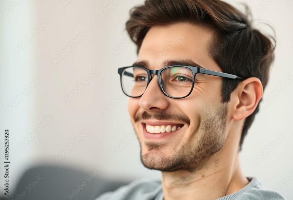 Portrait of a smiling male in glasses with a relaxed expression Portrait of a smiling male in glasses with a relaxed expression
