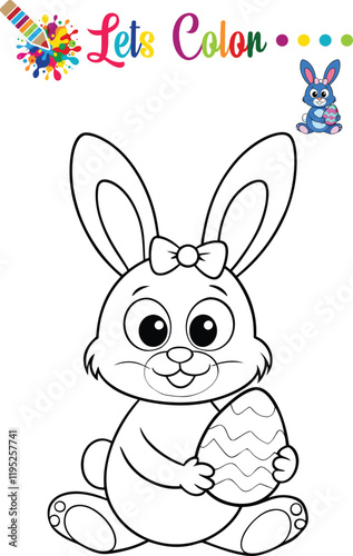 Adorable bunny coloring an Easter egg, perfect for kids' activities, preschool worksheets, and coloring books.

