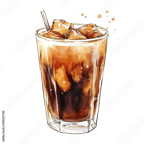 A watercolor of a cold brew, isolated on a white background. Cold brew vector.
