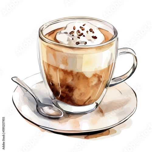 A watercolor drawing of coffee with sweetened condensed milk, isolated on a white background. Coffee vector.
