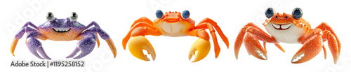 Colorful Crabs Isolated on Transparent Background in a Collection photo