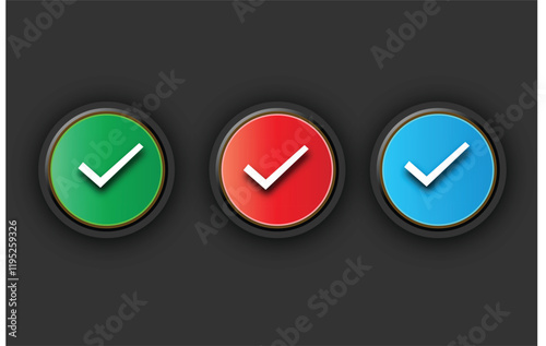 3d Check Mark, Check Mark Buttons for Interface and Design, Checkmark Flat Icon 