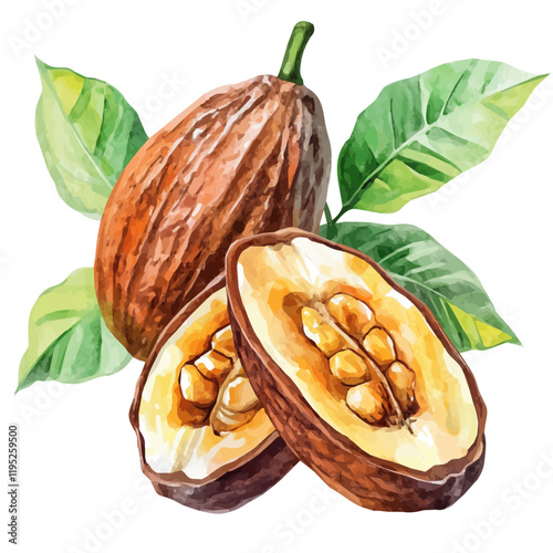 A watercolor of cocoa, isolated on a white background. Cocoa vector.
