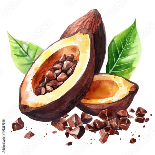 A watercolor of cocoa, isolated on a white background. Cocoa vector.
