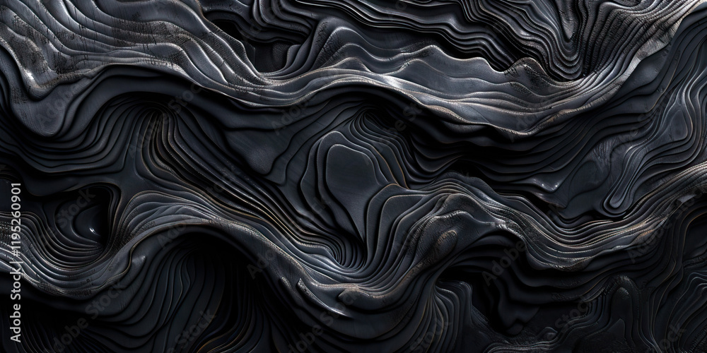 Obraz premium Abstract Three-Dimensional Dark Gray Undulating Surface with Carved Lines