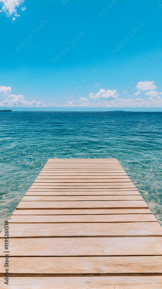 Obraz premium Tranquil Wooden Dock Ocean View Photo
