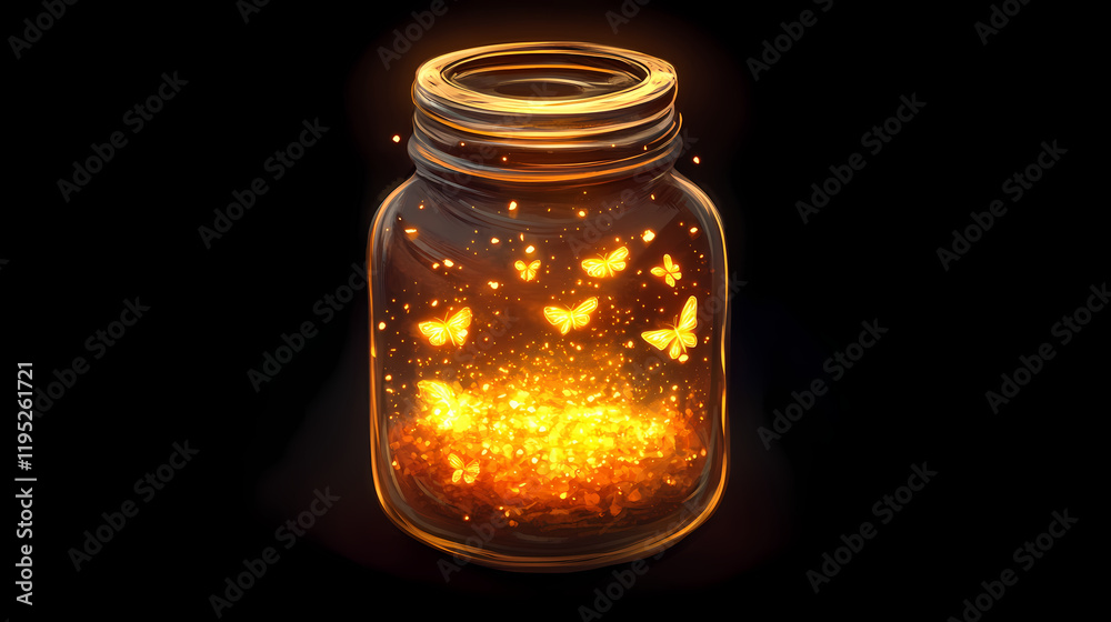 Fireflies in the glass jar glowing. ai generated. Fireveil. Illustration Fireflies in the glass jar glowing. ai generated. Fireveil. Illustration