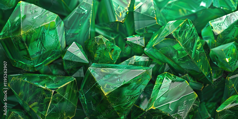 Obraz premium Aggregate of Faceted Green Crystals with Gold Inclusions