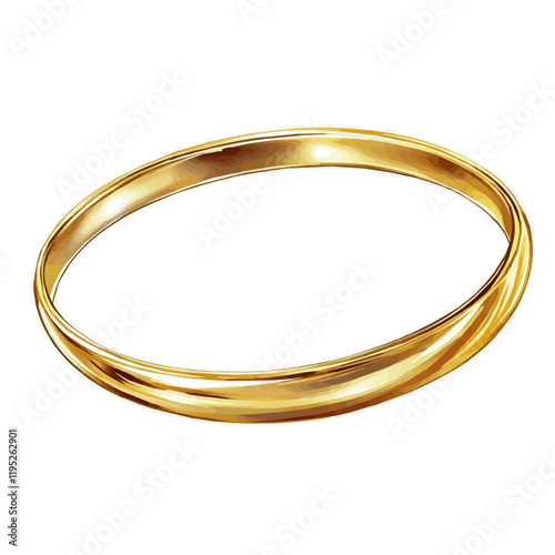 A watercolor of a classic gold bangle bracelet, isolated on a white background. Gold bracelet vector.
