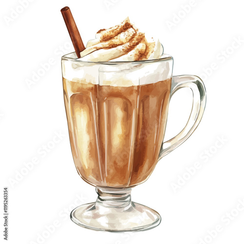 A watercolor of a cinnamon dolce latte, isolated on a white background. Latte vector.
