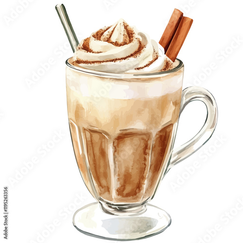 A watercolor of a cinnamon dolce latte, isolated on a white background. Latte vector.
