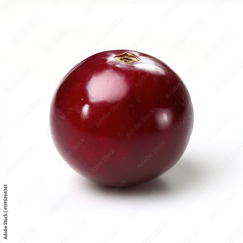 Fresh cranberry with shiny deep red surface on a white background showcasing vibrant natural color and smooth texture Fresh cranberry with shiny deep red surface on a white background showcasing vibrant natural color and smooth texture