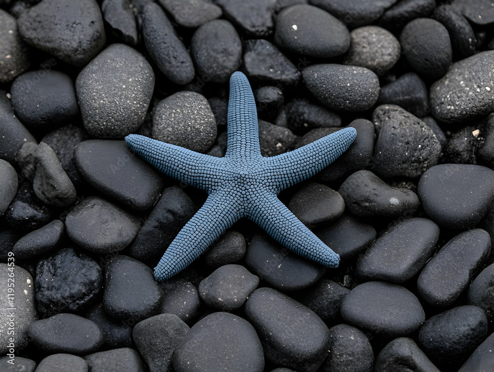 Blue Starfish on Dark Stones Realistic Image Blue Starfish on Dark Stones Realistic Image