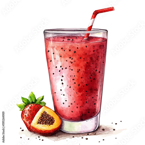 A watercolor vector of chia fruit juice, isolated on a white background. Fruit juice vector.
