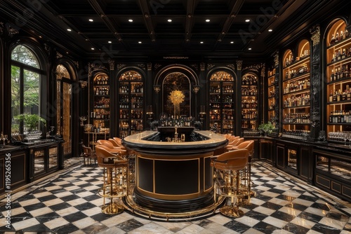 Opulent Black and Gold Bar Interior Design