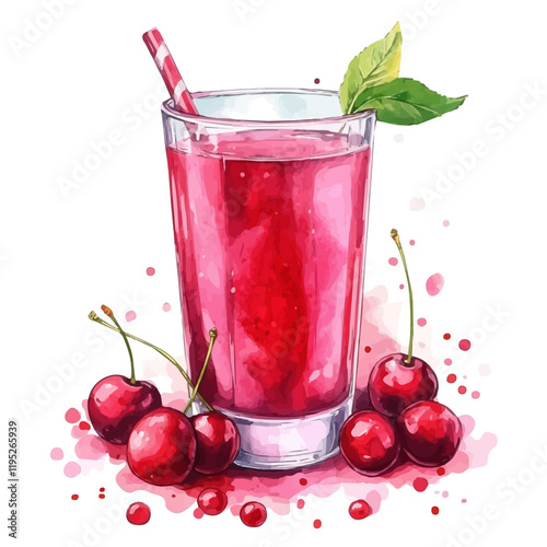 A watercolor drawing of cherry juice, isolated on a white background. Cherry juice vector.
