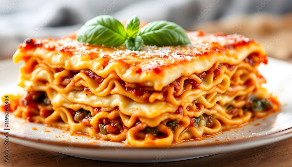 Fototapeta premium Beautiful Italian Lasagna, white background 