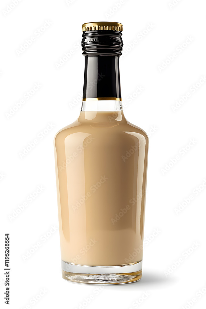 A bottle of Irish cream liqueur cocktail. Product mock up isolated on white A bottle of Irish cream liqueur cocktail. Product mock up isolated on white