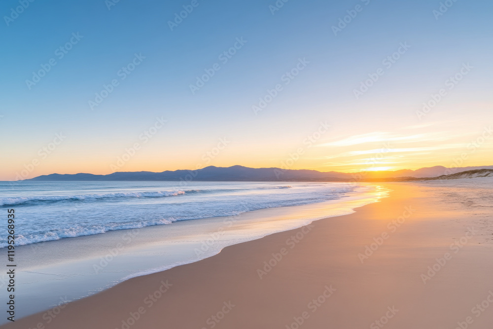 A beautiful beach with a calm ocean and a beautiful sunset in the background A beautiful beach with a calm ocean and a beautiful sunset in the background