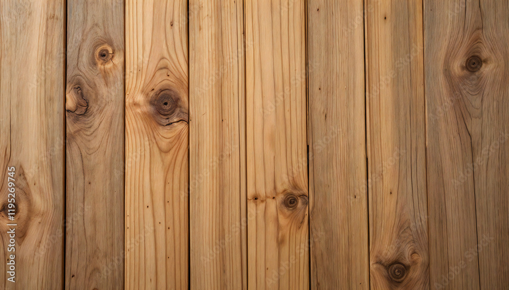 Fototapeta premium Warm-toned, vertical wood plank texture with knots.