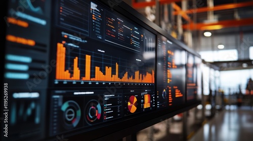 A digital dashboard displaying data analytics and performance metrics featuring graphs that track production speed and timelines highlighting the factorys commitment to reducing timetomarket. photo