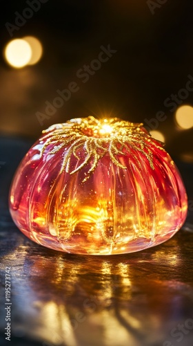Wallpaper Mural A radiant dome shaped jelly dessert with shimmering edible gold accents, glowing under natural light Torontodigital.ca