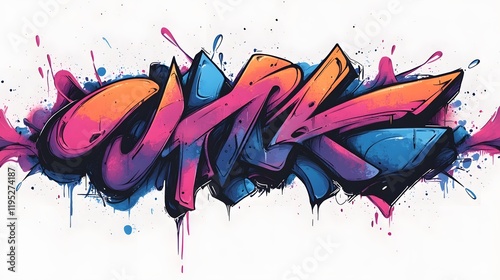 Vibrant Graffiti Mural with Striking Abstract Patterns and Colorful Sprayed Design on Urban Wall