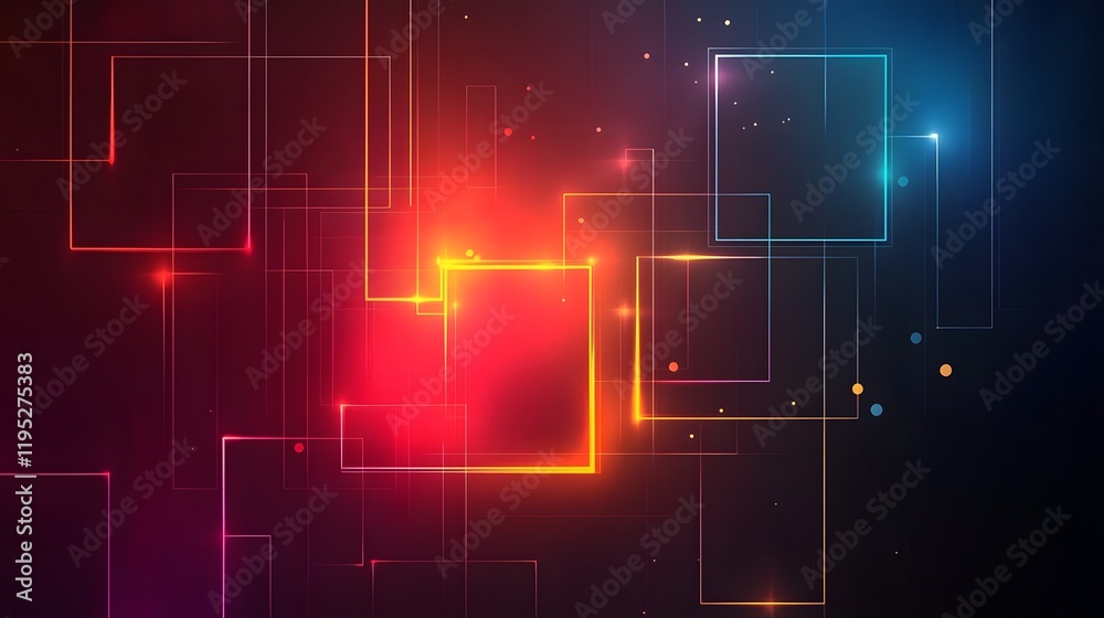 Obraz premium Vibrant Neon Geometric Abstract Digital Backdrop with Glowing Lights and Futuristic Tech Vibe