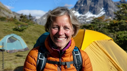 A woman adventurer shares insights on mountain camping tips, inspiring both elderly participants and young explorers to experience nature firsthand photo