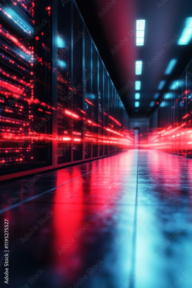 Modern data center with futuristic red lighting Modern data center with futuristic red lighting